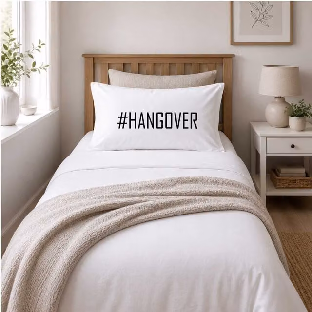 60 Second Makeover Hangover Novelty Cotton Pillowcase in White