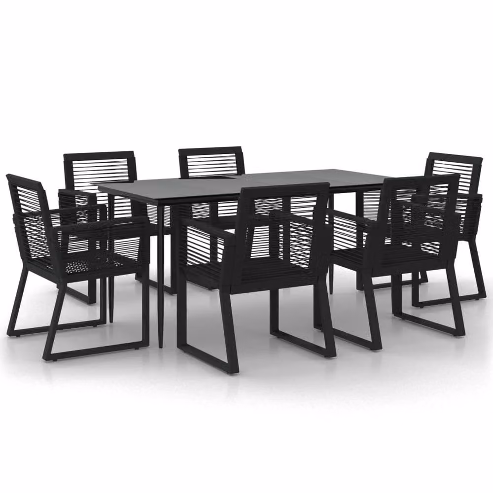 Berkfield Home 7 Piece Black PVC Rattan Garden Dining Set – 2