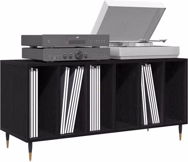 Berkfield Home Record Cabinet in Black Oak, W: 100 cm, D: 38 cm, H: 48 cm – 1