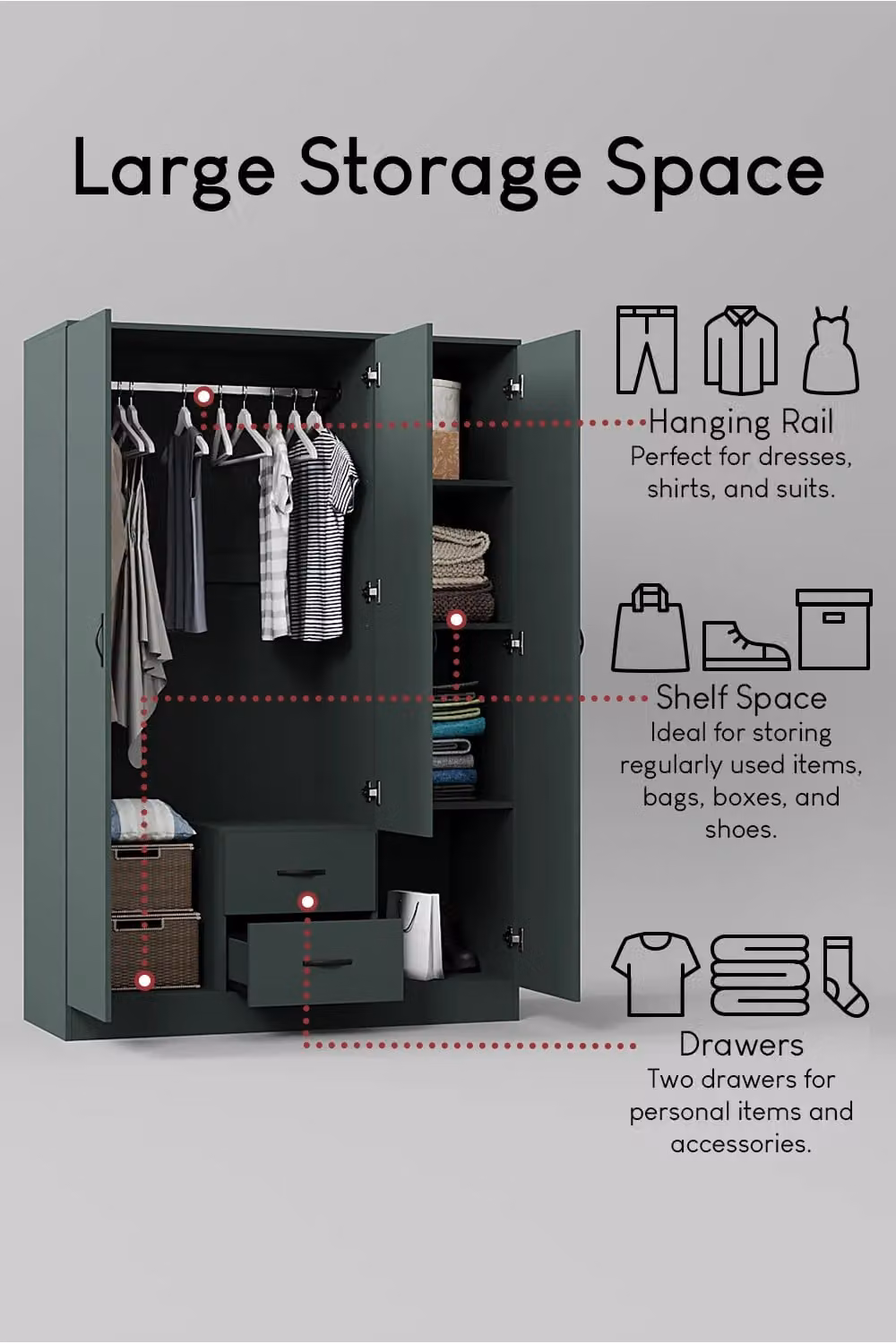 Vida Designs Riano Green 3 Door 2 Drawer Mirrored Wardrobe – 3
