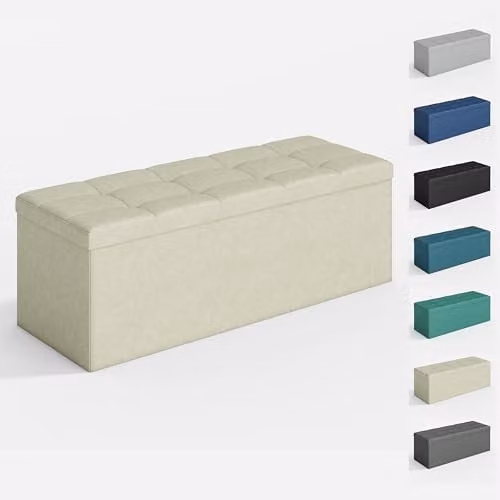 MCC Direct Foldable Rectangular Storage Ottoman Bench in Beige, W/D/H: 110 x 36 x 36 cm – 1