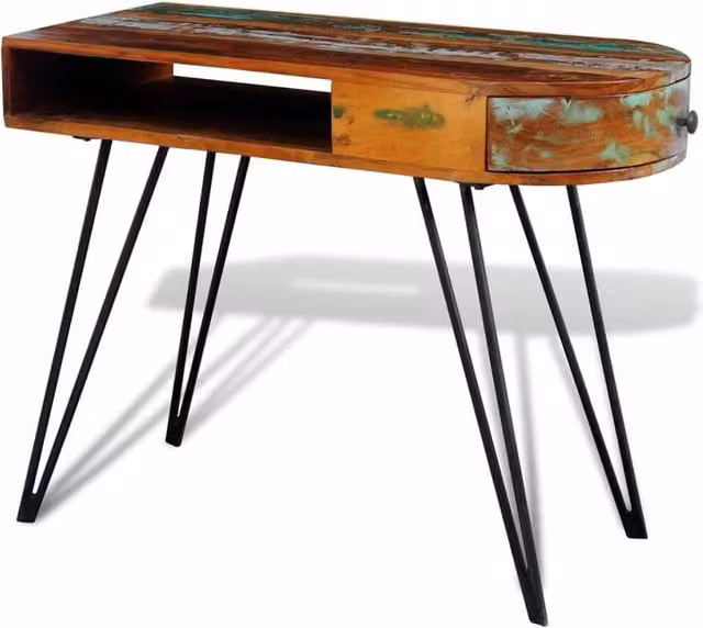 Berkfield Home Reclaimed Solid Wood Writing Desk in Brown with Iron Pin Legs – 1