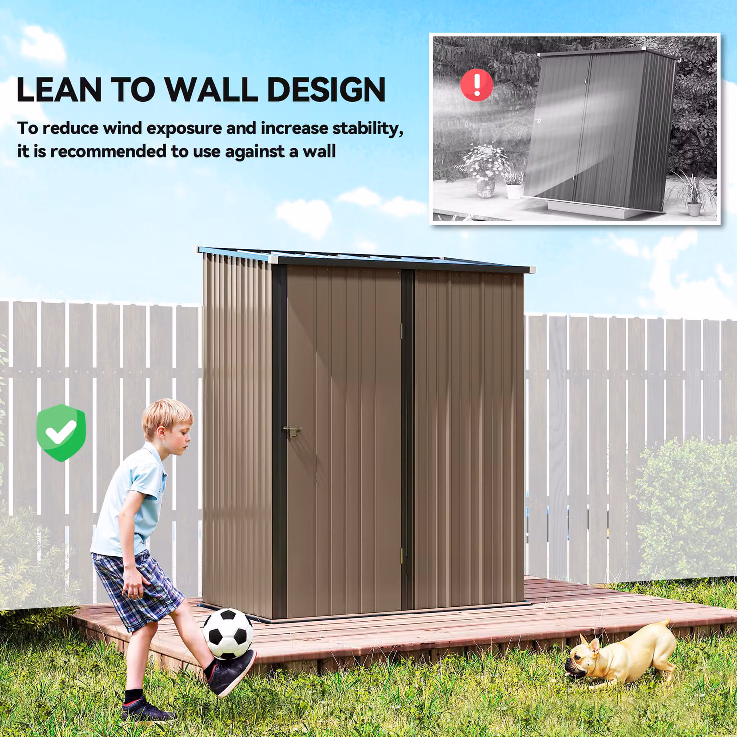 Outsunny Heavy-Duty Metal Outdoor Storage Shed with Lockable Door and Corrugated Steel Roof, Brown – 5