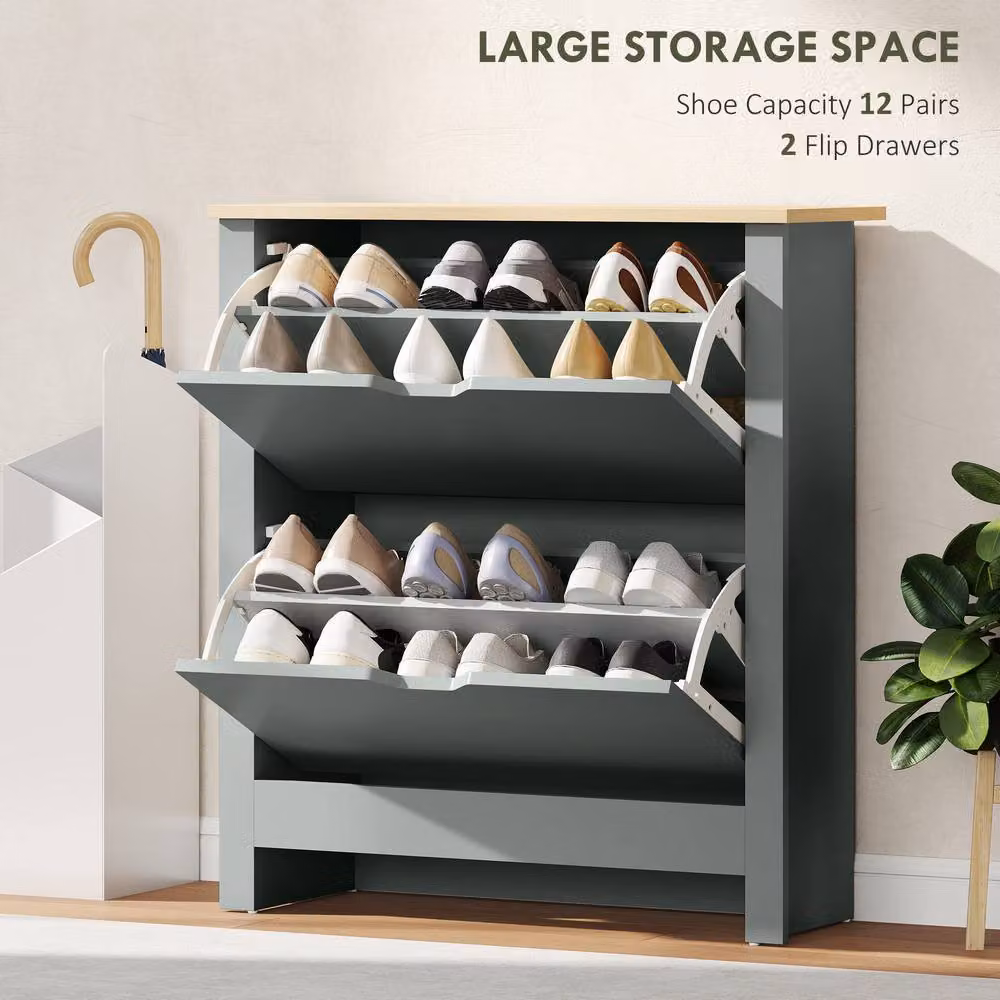 ERGOVEXA Slim 3-Drawer Shoe Cabinet in Light Grey with Tilting Compartments – 4