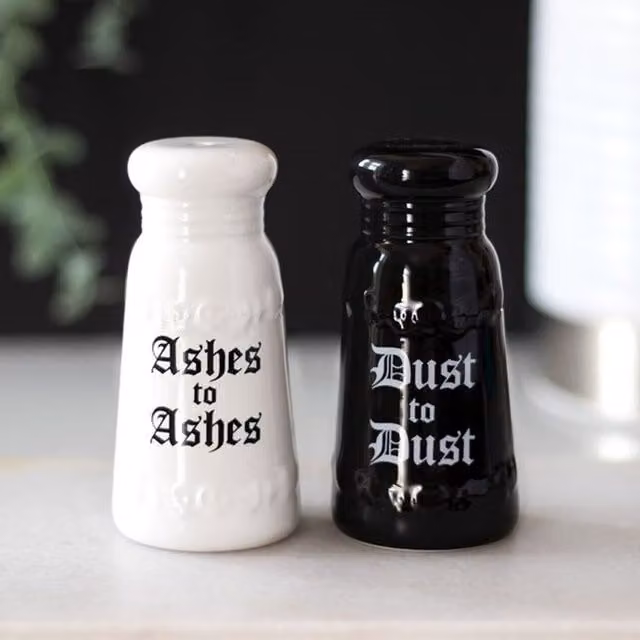 KDMK Gothic Ashes to Dust Ceramic Cruet Set in Black and White
