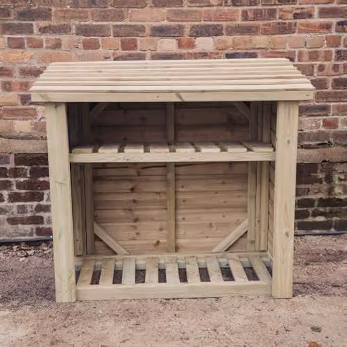 Churnet Valley Garden Log Store with Kindling Shelf in Brown, W/D/H: 121.8 x 118 x 65 cm – 4
