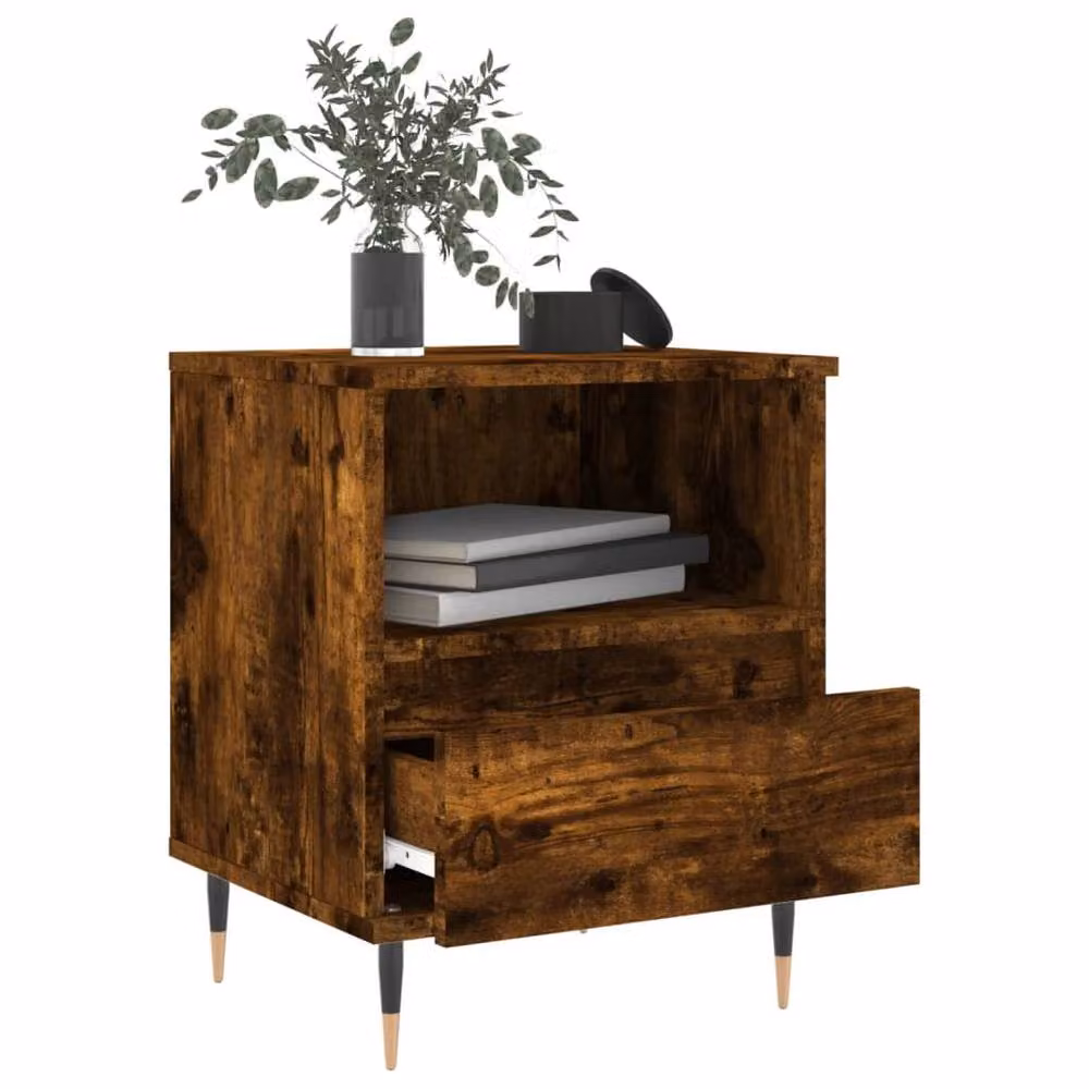 Berkfield Home Modern Bedside Cabinets, 2 Pack, Smoked Oak Brown, W/D/H: 40 x 35 x 50 cm – 4
