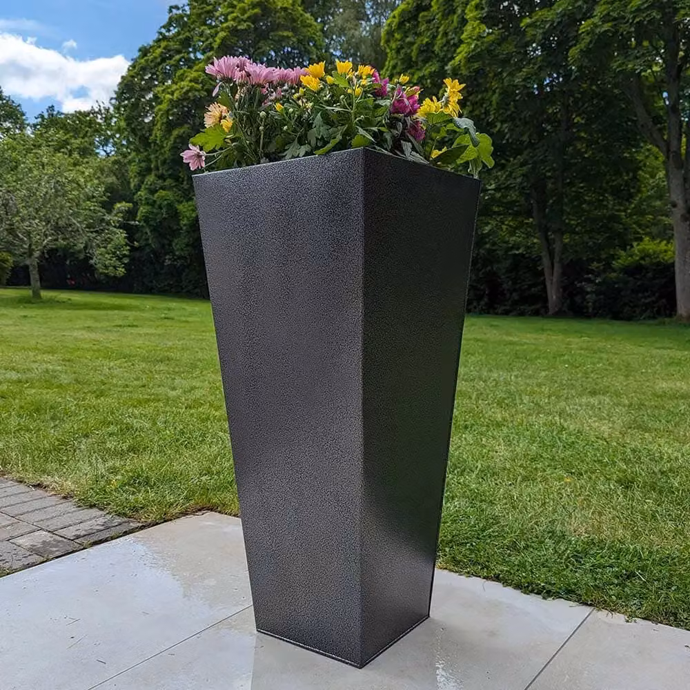 Access Garden Products Tall Tapered Square Planter, Galvanised Steel, Silver and Black, Height: 70 cm – 4