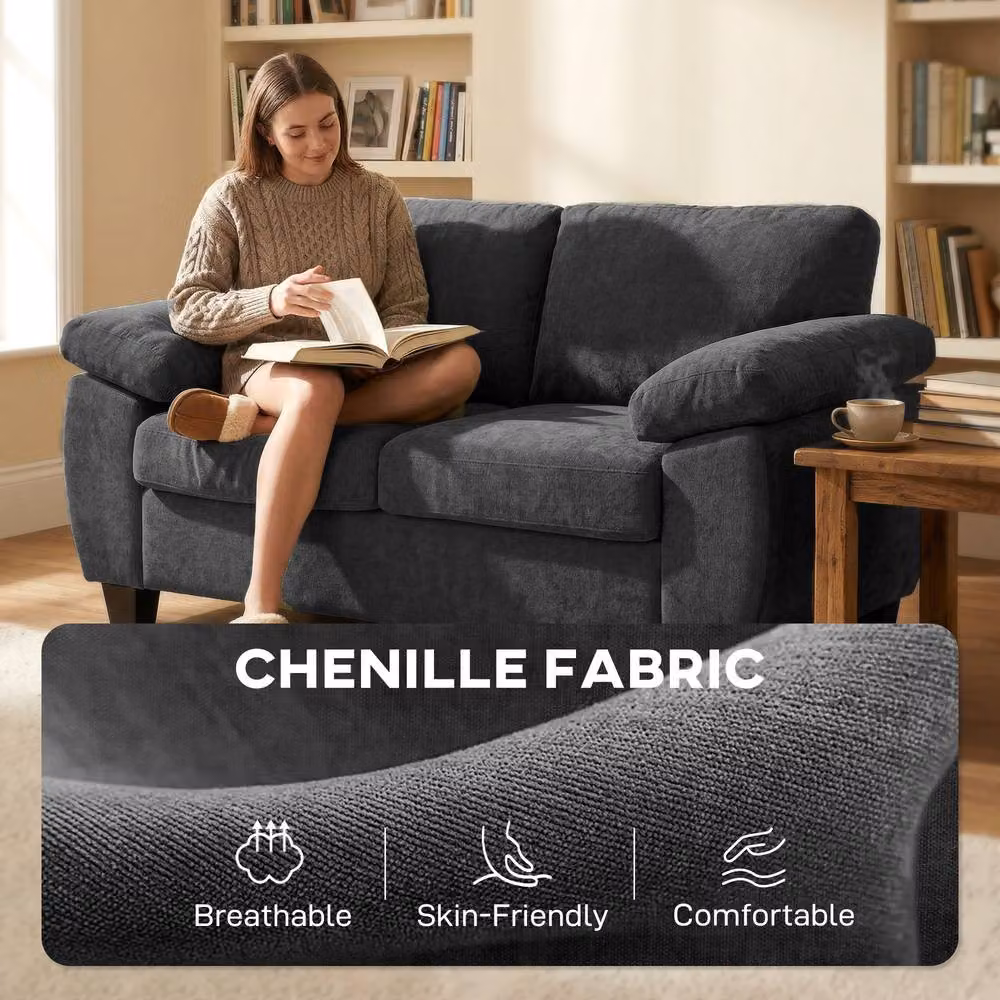 HOMCOM 2 Seater Chenille Upholstered Sofa in Grey – 5