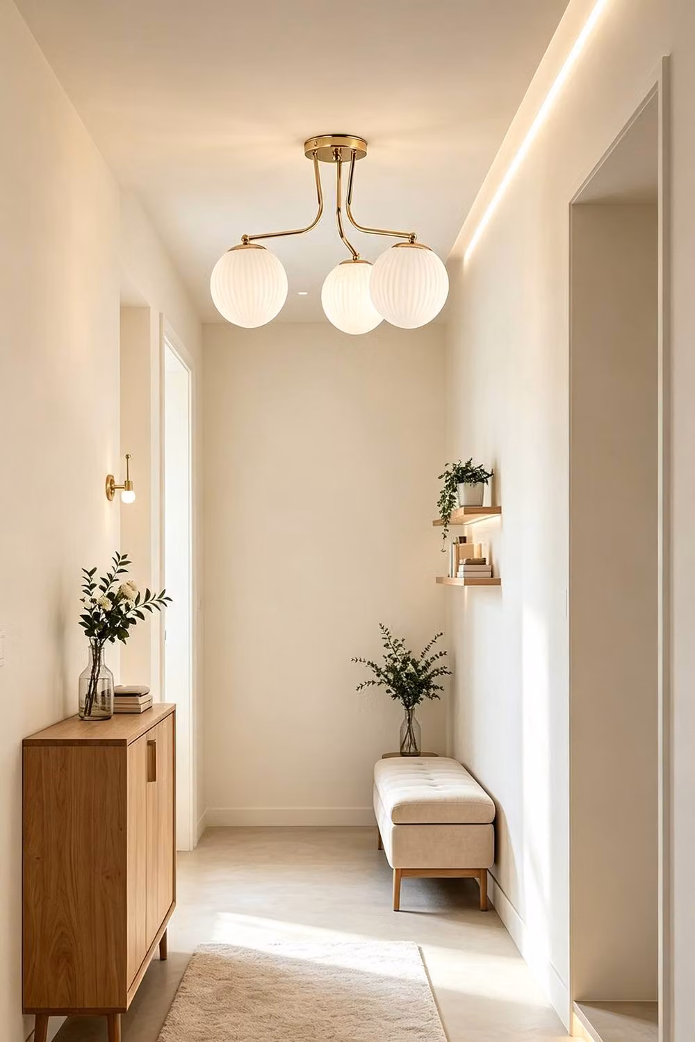Living and Home 3-Light Metal Ceiling Light with Gold/Brass Finish and White Glass Globe Shades – 2