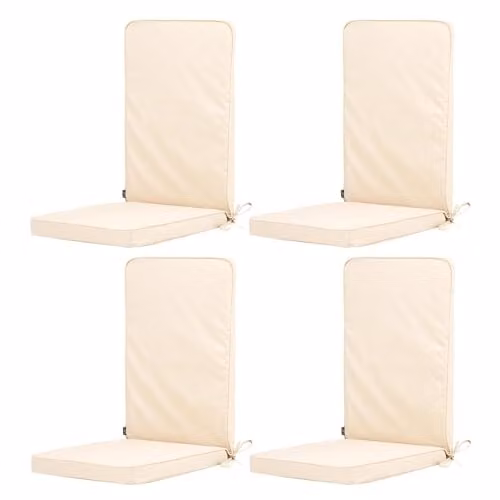 Bean Bag Bazaar Set of 4 Outdoor High Back Seat Pads with Filling, Beige, Water Repellent Polyester – 2