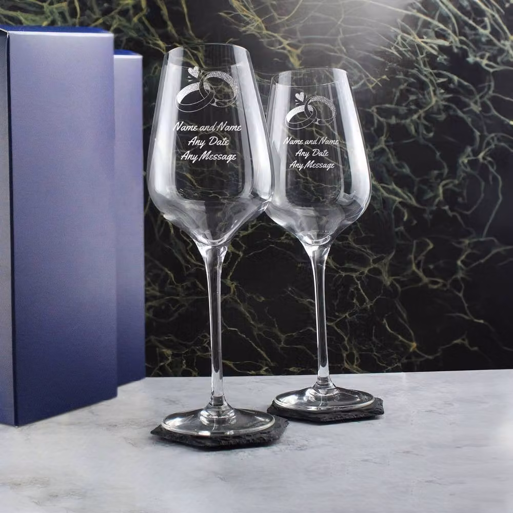 Uniqueful Personalised Wedding Rings Wine Glasses, 450ml, Clear – 2
