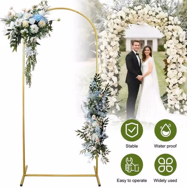 FLAVORA Gold Metal Round Wedding Arch Stand Freestanding Flower Display Frame