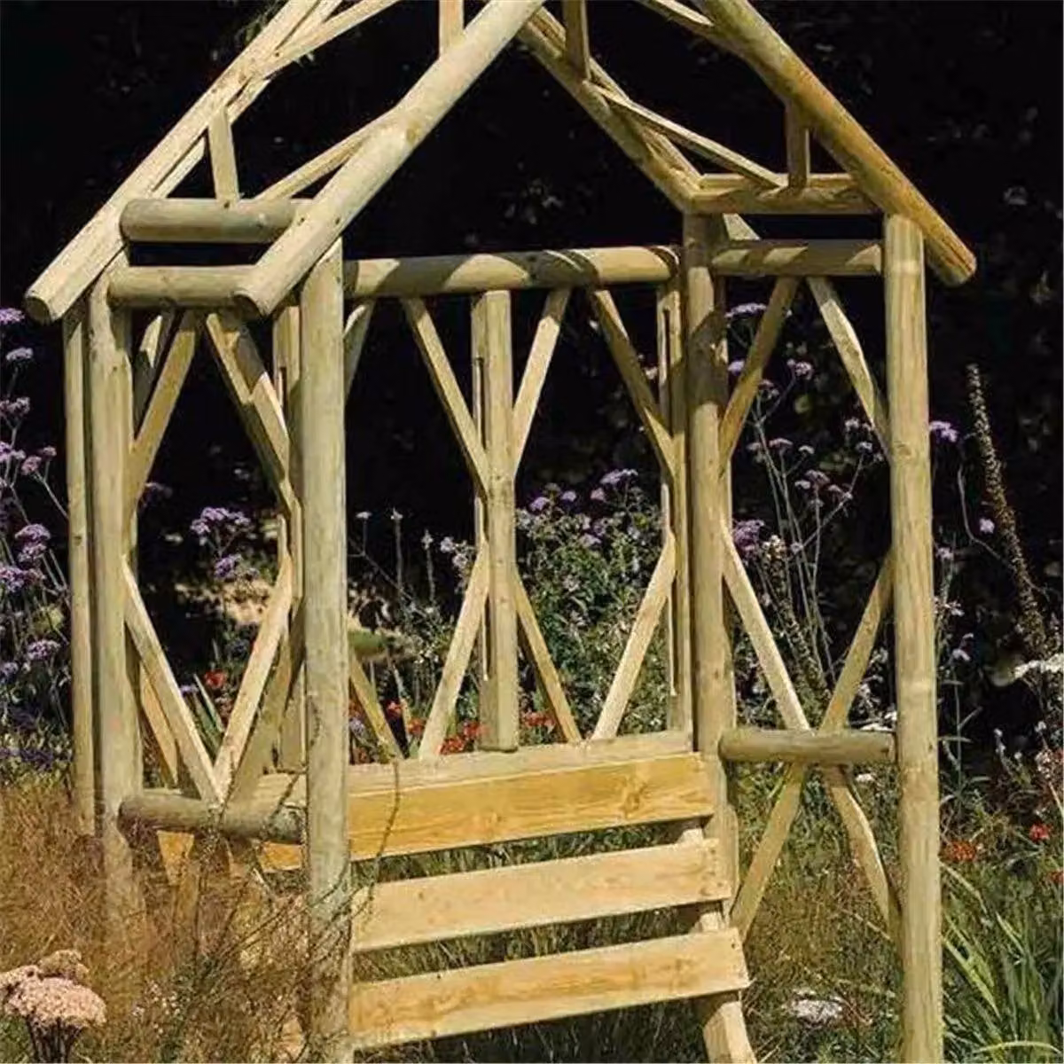 Cheshire Pressure Treated Wooden Garden Arbour with Diamond Lattice in Light Oak – 2