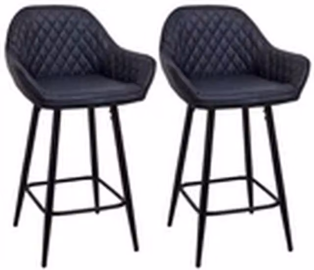 EONLION Set of 2 Modern Black Synthetic Leather Bar Stools with Armrests