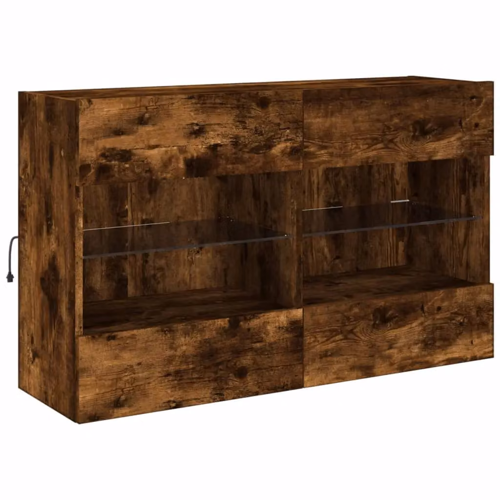 Berkfield Home Modern Wall Mounted TV Cabinet with Integrated LED Lights in Smoked Oak Brown, W/D/H: 98.5 x 30 x 60.5 cm – 3