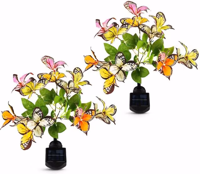 Gardenwize Pack of 2 Solar Butterfly Stake Lights with Multicolour LED, Height: 70 cm