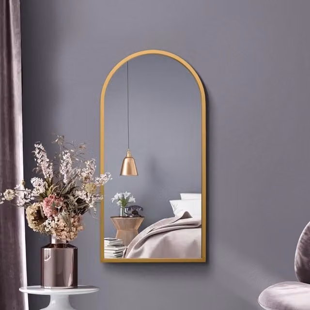 MirrorOutlet The Arcus Metal Framed Arched Wall Mirror in Gold, 80cm