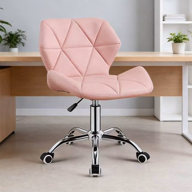 FORGEVIO Pink Synthetic Leather Swivel Task Chair with Chrome Metal Legs