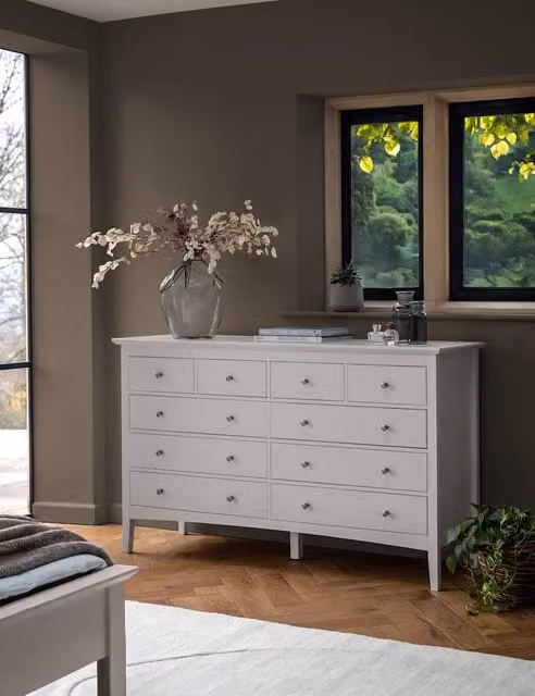 Gallery Direct Hastings 10 Drawer Chest in Grey Lacquered Rubberwood