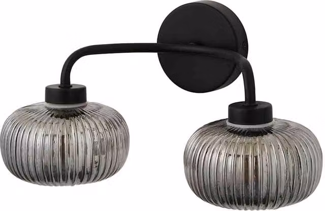ValueLights Amaia 2 Way IP44 Bathroom Wall Light with Ribbed Glass Shades and Bulbs in Black