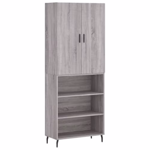 vidaXL Modern Grey Highboard with Hinged Doors and Internal Shelves, W/D/H: 69.5 x 34 x 180 cm