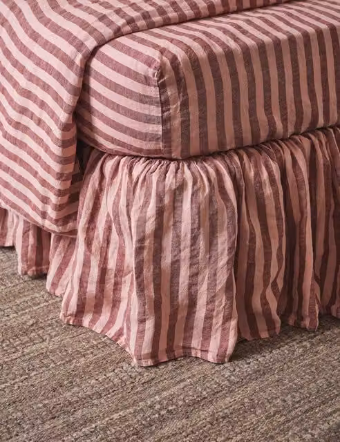Piglet In Bed Pembroke Striped Linen Rich Valance Sheet, Red Mix