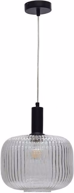 First Choice Lighting Batley Large Art Deco Pendant Fitting, Black and Transparent Clear Ribbed Glass, Height: 116.5 cm, Width: 25.5 cm, Depth: 25.5 cm – 1