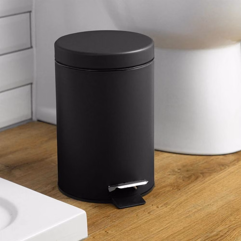 Havendro Set of 2 Round Bathroom Pedal Bins, 3L, Matt Black with Removable Inner Bucket – 3