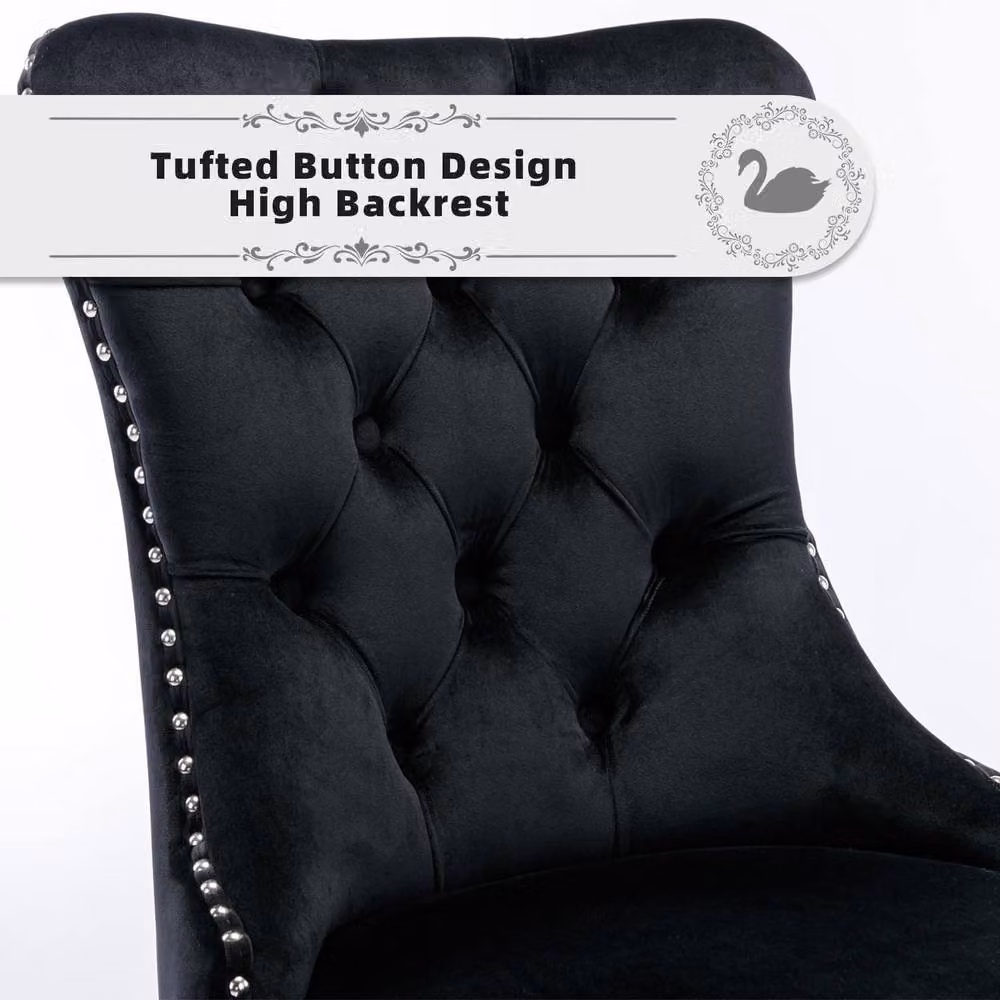 HomeTouch Set of 2 Modern Velvet Dining Chairs with Metal Legs in Black and Silver – 6