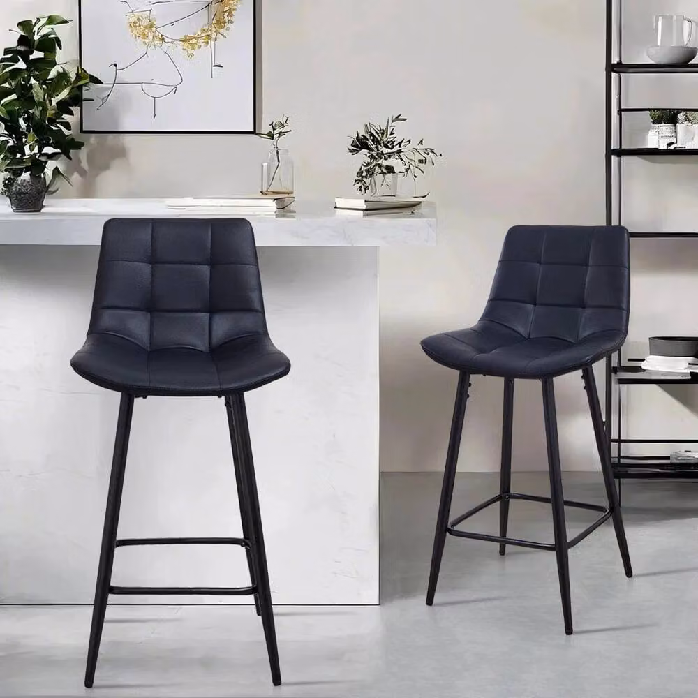 FORGEVIO Set of 2 Black PU Leather Tall Bar Stools with Metal Frame – 2