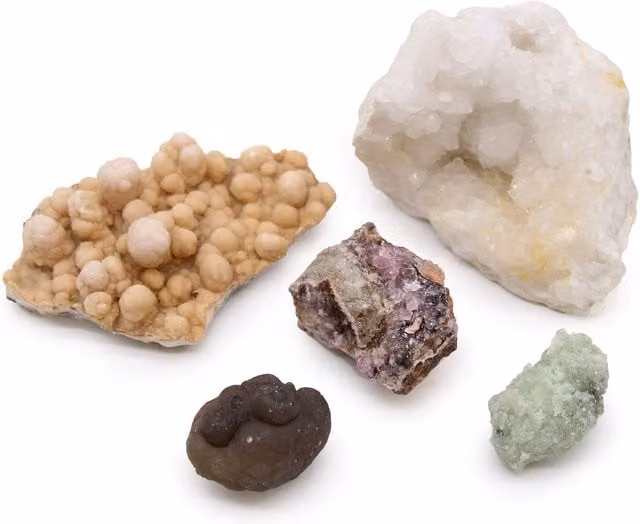 KDMK Pack of 5 Rare Mineral Stone Specimens in Multicolour and Yellow