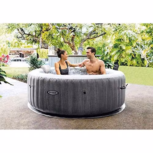 Intex PureSpa Greywood Deluxe 4 Person Inflatable Round Hot Tub Spa in Grey and Multicolour, Diameter: 196 cm – 5