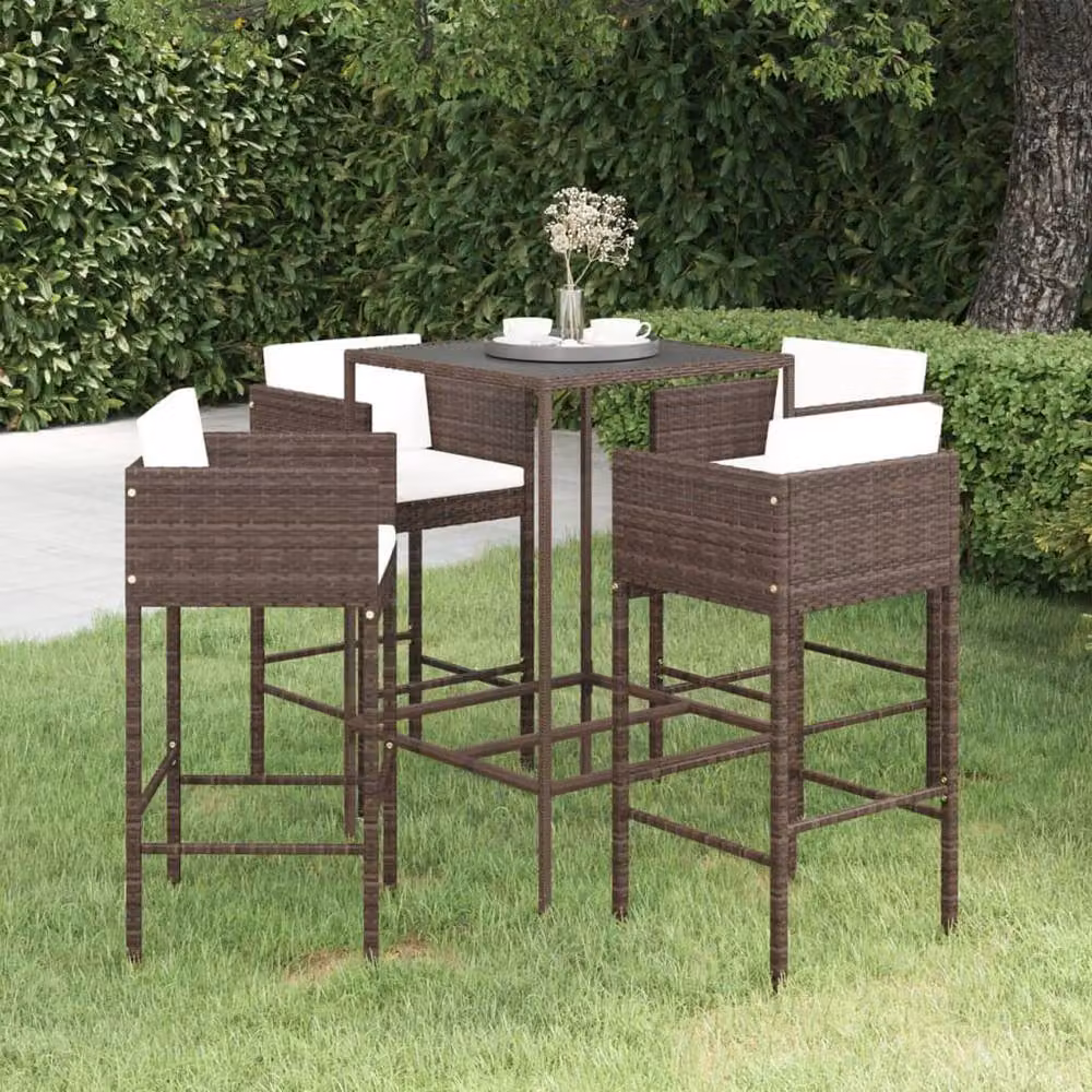 Berkfield Home 5 Piece Brown Poly Rattan Garden Bar Set with Cushions – 2