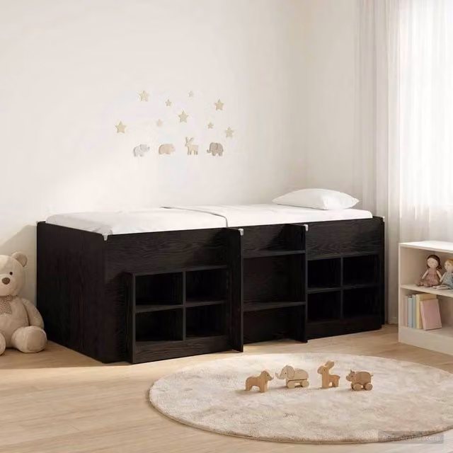 Berkfield Home Loft Bed Frame with Cabinet in Black Oak Engineered Wood