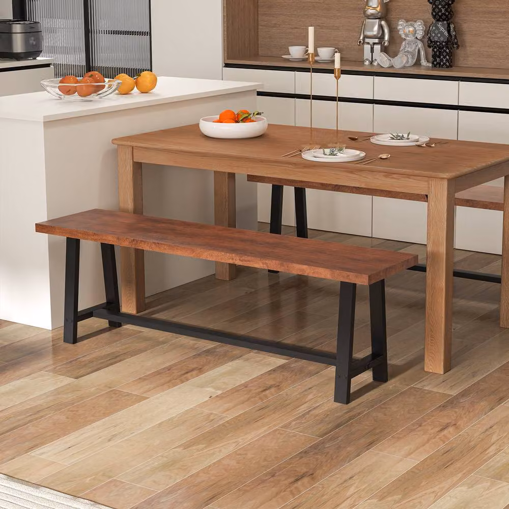 Costway Rustic Brown Wooden and Metal 3 Person Dining and Entryway Shoe Bench, W: 153 cm – 3