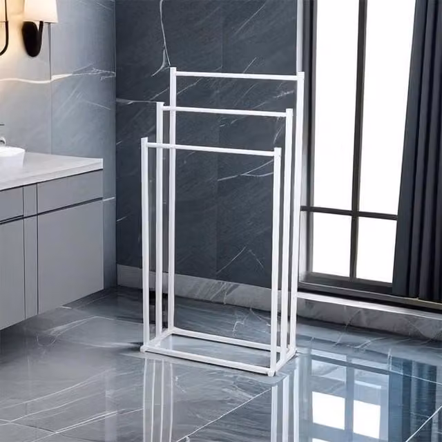 EONLION 3 Tier Free Standing Metal Towel Rail Stand Unit in White