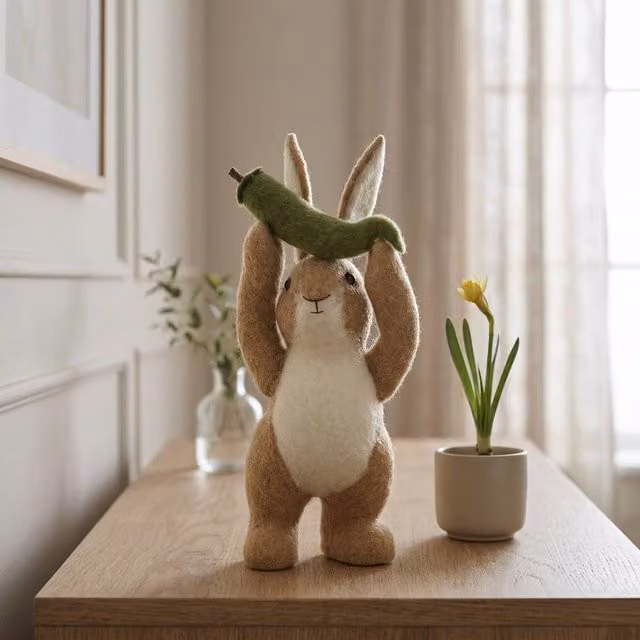 Garden Greatness Felt Rabbit with Green Pea Pod in Green and Brown – 1