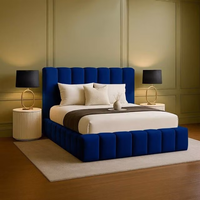 Desire Deco Daisy Ottoman Storage Bed Frame in Blue Plush Velvet with Lift-Up Base, Super King, 200 x 200 cm