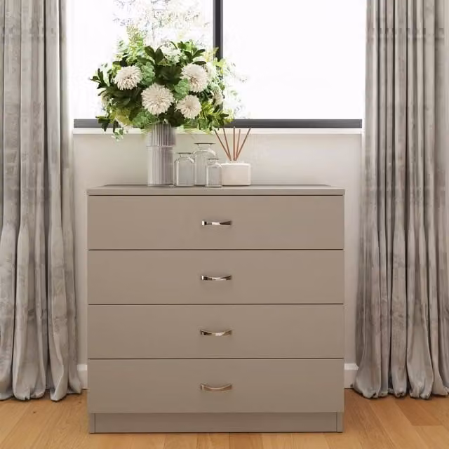 FWStyle Matt 4 Drawer Chest of Drawers with Curved Handles in White or Beige