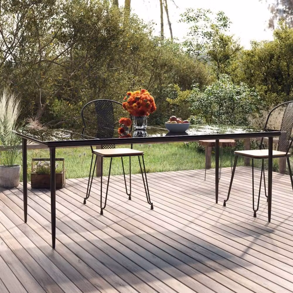 Berkfield Home Elegant Garden Dining Table in Black Steel and Tempered Glass, W/D/H: 200 x 100 x 74 cm – 2