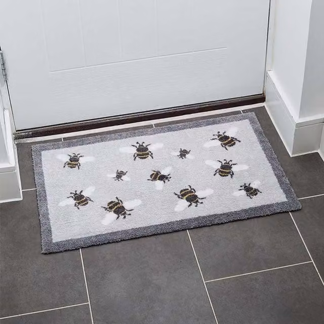Ritzy Rugs Rectangular Machine Washable Home Entrance Door Mat with Rubber Edge in Grey, Black, White and Yellow