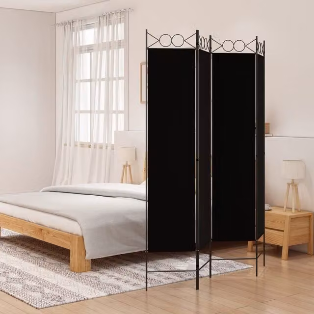 Berkfield Home 4-Panel Fabric Room Divider in Black, W: 160 cm, H: 200 cm