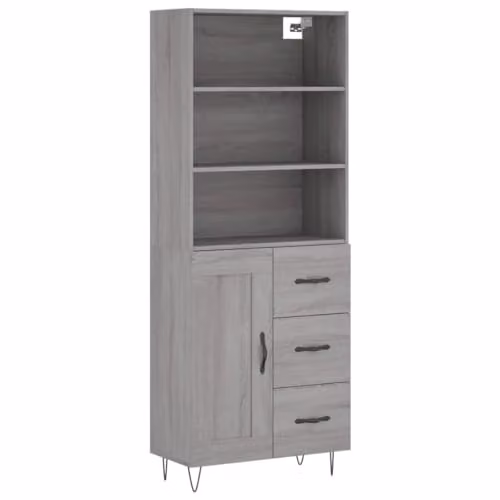 vidaXL Highboard in Grey Sonoma, Modern Freestanding Cabinet with Internal Shelves and Drawers, W/D/H: 69.5 x 34 x 180 cm