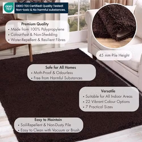 Serdim Brown Plain Shaggy Living Room Area Rug, W: 60 cm, L: 110 cm – 3
