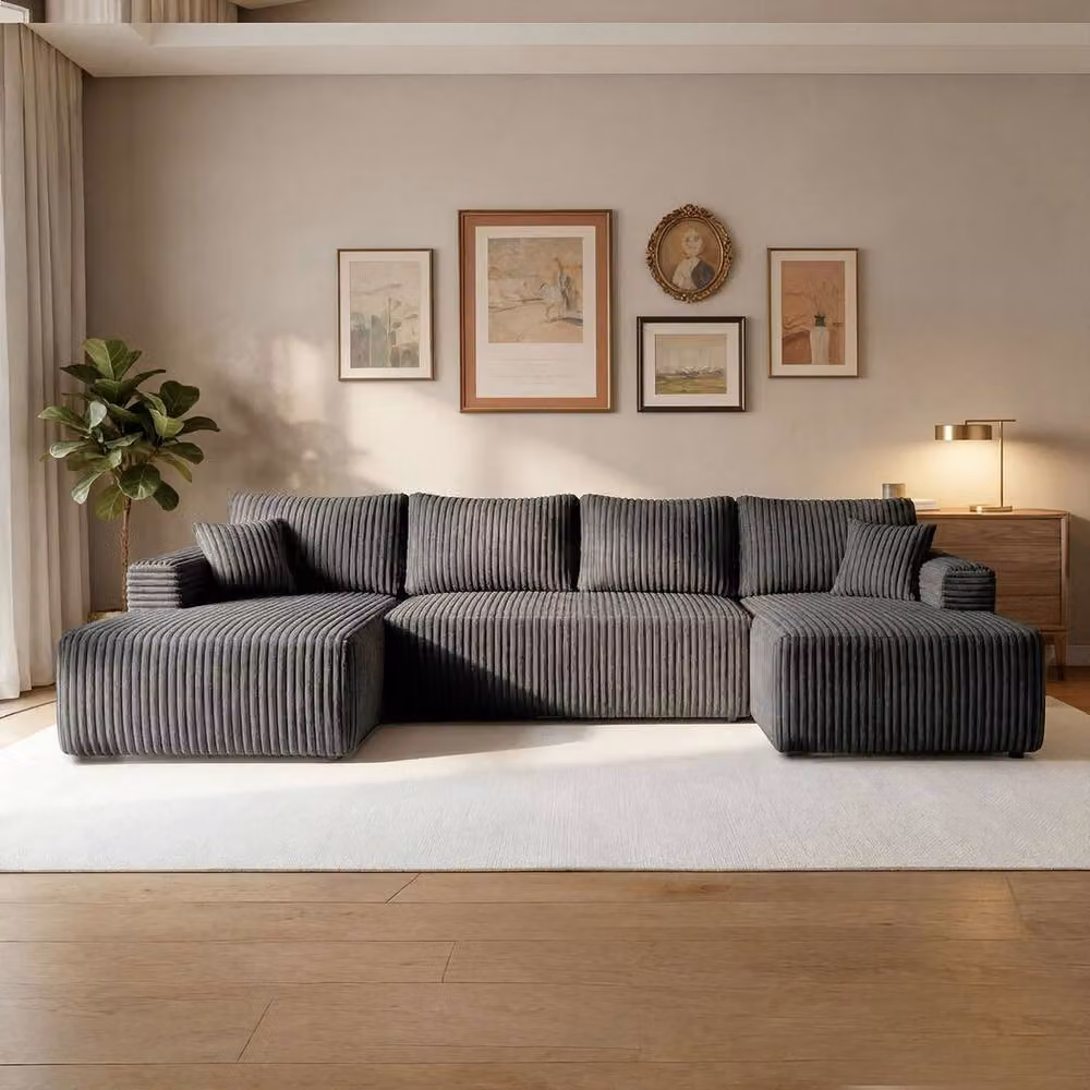 Levede Modular U-Shaped 3 Seater Sectional Sofa Bed in Grey with Reversible Foam Cushions and Sleeping Function – 3