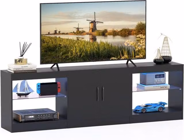 Gymax 3-Piece Modular 3-in-1 Entertainment Center and TV Stand for up to 85 inch TVs in Black – 1