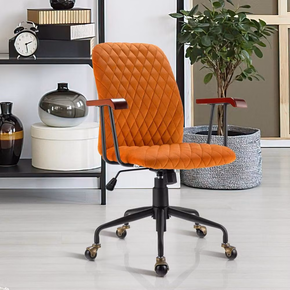 KORVIXA Orange Velvet Ergonomic Mid-back Swivel Task Chair with Armrests and Castors – 3