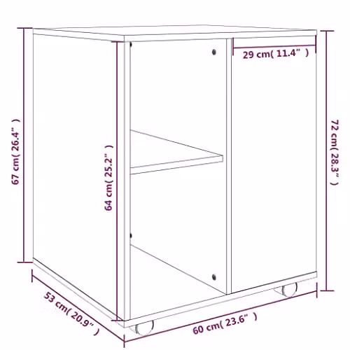 vidaXL Rolling Cabinet in Grey Sonoma, W: 60 cm, D: 53 cm, H: 72 cm – 3