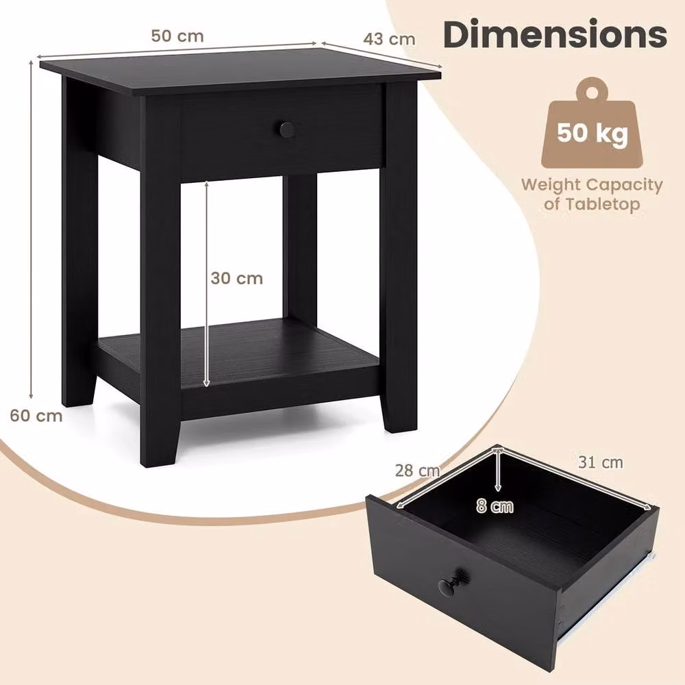 FORGEVIO 3-Tier Modern Bedside Table with Drawer, Black – 2